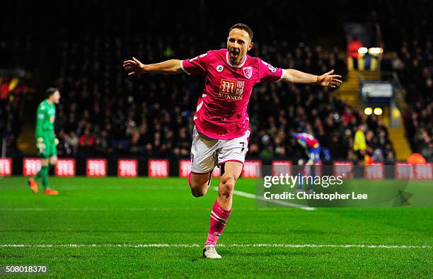 Marc Pugh of Bournemouth celebrates scoring his team's first goal during the Barclays Premier League match between Crystal Palace and A.F.C....