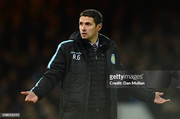Remi Garde Manager of Aston Villa reacts during the Barclays Premier League match between West Ham United and Aston Villa at the Boleyn Ground on...