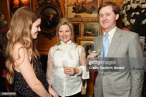 Katie Readman, Serena Fresson and Tom Naylor-Leyland attend a VIP dinner celebrating the launch of Mrs. Alice for French Sole at Annabel's on...