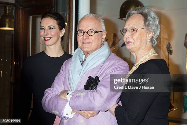 Kristina Blahnik, Manolo Blahnik and Evangelind Blahnik attend The Store Launch at Burlington Arcade on February 2, 2016 in London, England.