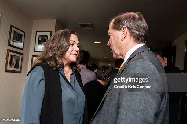 Actress Kathleen Turner and Sen. Tom Udall speak during the "Working To Get Big Money Out Of Politics Forum" press conference at The National Press...