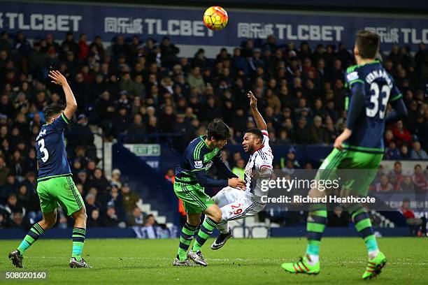 Stephane Sessegnon of West Bromwich Albion and Ki Sung-Yeung of Swansea City collide during the Barclays Premier League match between West Bromwich...