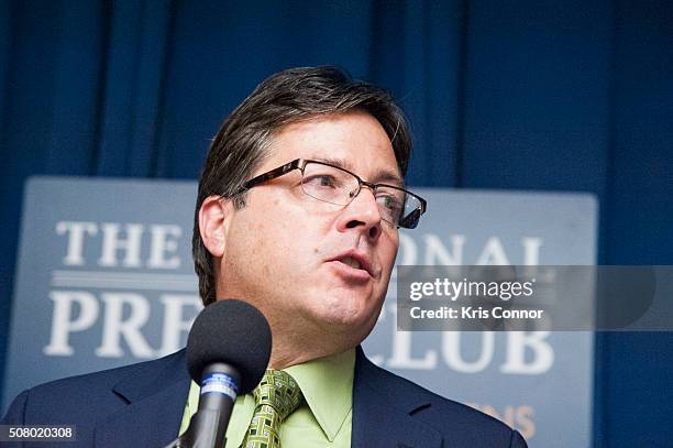 Jeff Haggis, president of Say No To Big Money, speak sduring the "Working To Get Big Money Out Of Politics Forum" press conference at The National...