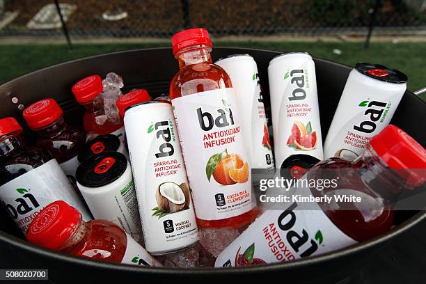 Bai drinks are seen at "QB Legends On Demand" presented by Uber and Bai at Raymond Kimbell Playground on February 2, 2016 in San Francisco,...