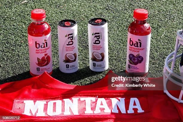 Bai drinks are seen at "QB Legends On Demand" presented by Uber and Bai at Raymond Kimbell Playground on February 2, 2016 in San Francisco,...