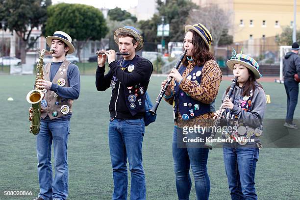 Band performs during "QB Legends On Demand" presented by Uber and Bai at Raymond Kimbell Playground on February 2, 2016 in San Francisco, California.
