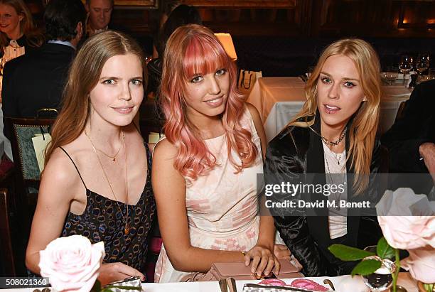 Katie Readman, Amber Le Bon and Mary Charteris attend a VIP dinner celebrating the launch of Mrs. Alice for French Sole at Annabel's on February 2,...