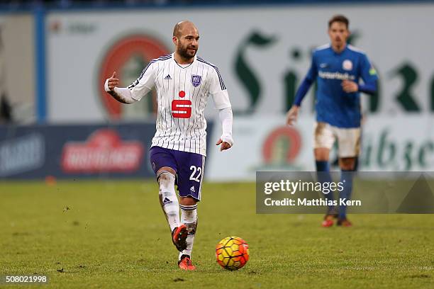 Sofien Chahed of Osnabrueck runs with the ball during the third league match between FC Hansa Rostock and VFL Osnabrueck at Ostseestadion on January...