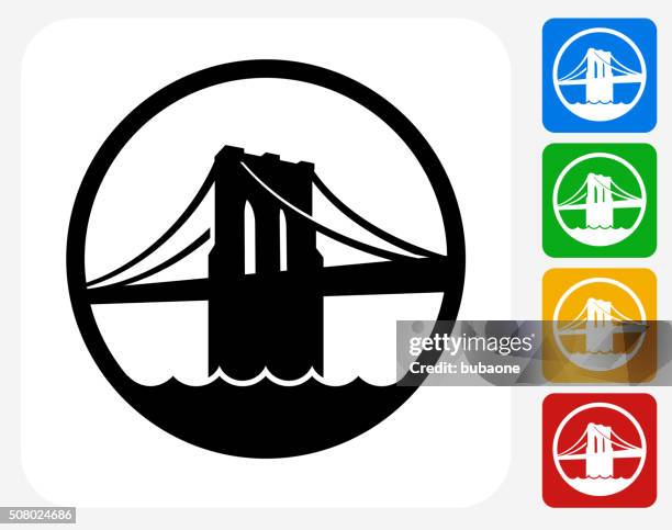 ilustrações, clipart, desenhos animados e ícones de brooklyn ponte ícone plano de projeto gráfico - ponte suspensa