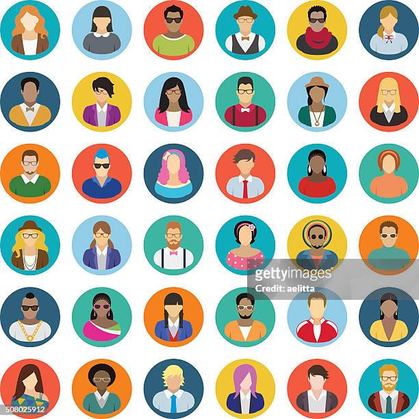 young people – icon set - asian elderly stock illustrations