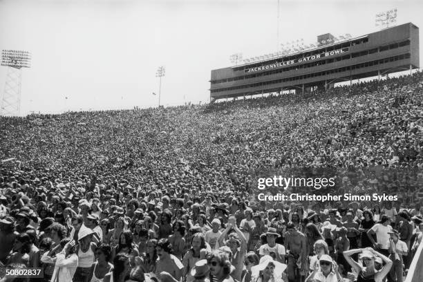 Crowds at a Rolling Stones concert at the Gator Bowl Stadium, Jacksonville, Florida, 2nd August 1975.