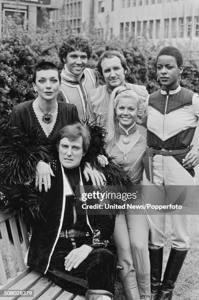 The cast of the science fiction television series Blake's 7 posed together during a press reception in London on 11th May 1981. Clockwise from left:...