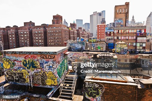 Manhattan, graffiti on the Chinatown roofs Manhattan, graffiti on the Chinatown roofs