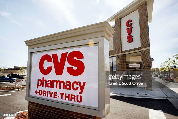 Sign marks the location of a new CVS pharmacy May 5, 2004 in Chicago, Illinois. CVS posted nearly a 25 percent rise in first quarter profit from a...