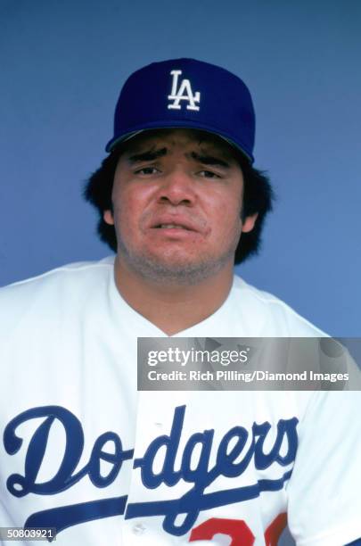 Pitcher Fernando Valenzuela of the Los Angeles Dodgers poses for a portrait. Valenzuela played for the Dodgers from 1980-90.