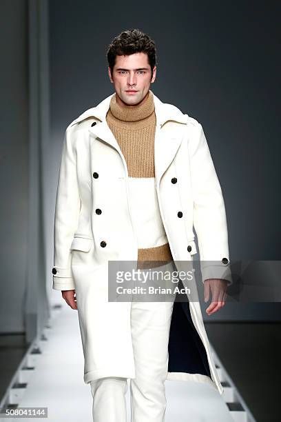 Model Sean O'Pry walks the runway at the Nautica Men's Fall 2016 fashion show during New York Fashion Week Men's Fall/Winter 2016 at Skylight Modern...