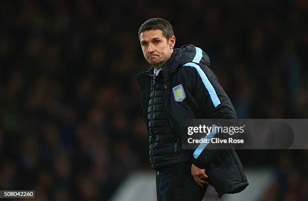 Remi Garde Manager of Aston Villa reacts during the Barclays Premier League match between West Ham United and Aston Villa at the Boleyn Ground on...