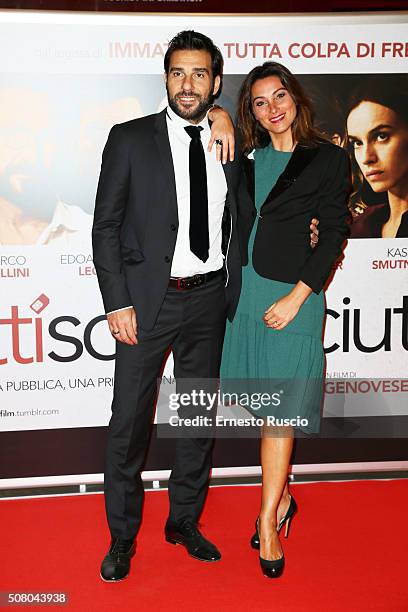 Edoardo Leo and Laura Marafioti attend a charity premiere for 'Perfetti Sconosciuti' at Auditorium Della Conciliazione on February 2, 2016 in Rome,...