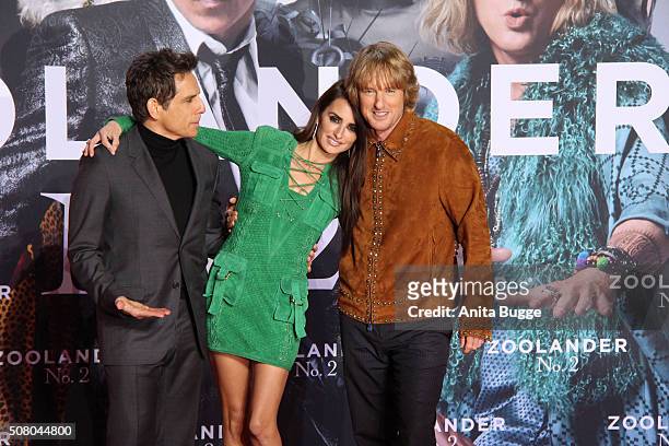 Ben Stiller, Penelope Cruz and Owen Wilson attend the Berlin fan screening of the film 'Zoolander No. 2' at CineStar on February 2, 2016 in Berlin,...