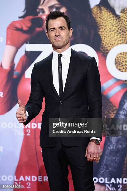 Actor Justin Theroux attends the Berlin fan screening of the Paramount Pictures film 'Zoolander No. 2' at CineStar on February 2, 2016 in Berlin,...