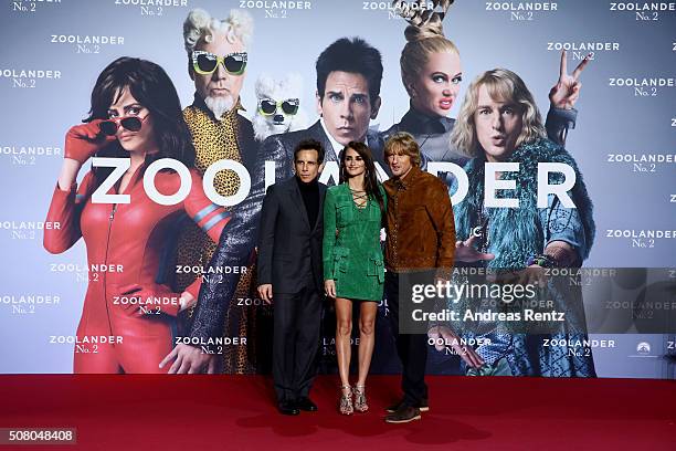 Actors Ben Stiller, Penelope Cruz and Owen Wilson attend the Berlin fan screening of the Paramount Pictures film 'Zoolander No. 2' at CineStar on...