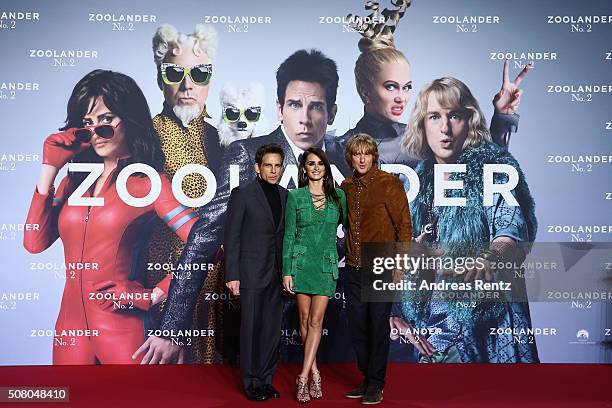 Actors Ben Stiller, Penelope Cruz and Owen Wilson attend the Berlin fan screening of the Paramount Pictures film 'Zoolander No. 2' at CineStar on...