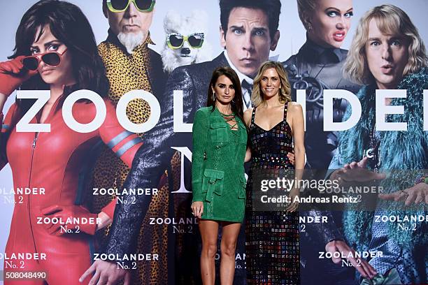 Actresses Penelope Cruz and Kristen Wiig attend the Berlin fan screening of the Paramount Pictures film 'Zoolander No. 2' at CineStar on February 2,...