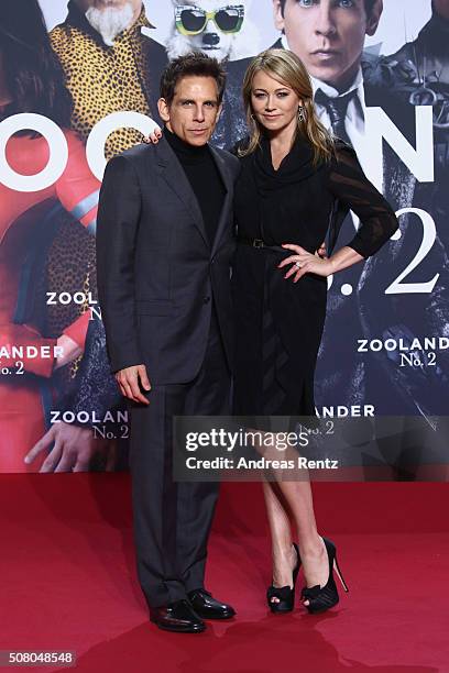 Ben Stiller and Christine Taylor attend the Berlin fan screening of the Paramount Pictures film 'Zoolander No. 2' at CineStar on February 2, 2016 in...