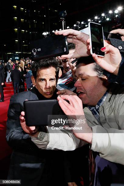 In this handout photo provided by Paramount Pictures, Actor Ben Stiller attends the Berlin fan screening of the Paramount Pictures film 'Zoolander...