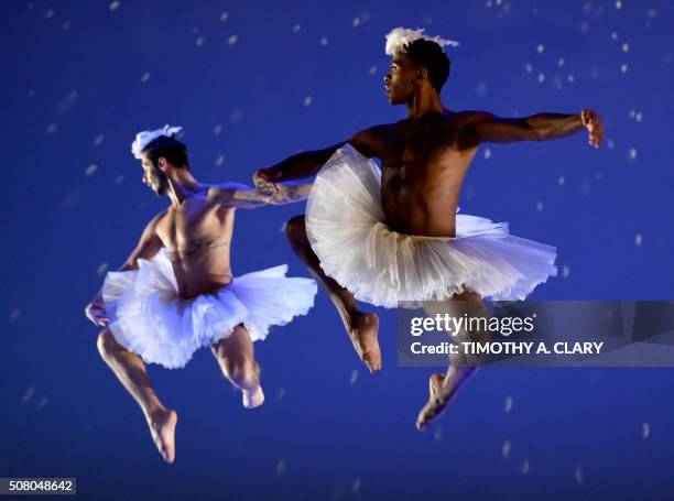 Dancers during a dress rehearsal before the opening night of the New York Premiere Of Dada Masilo's Swan Lake at the Joyce Theater in New York...