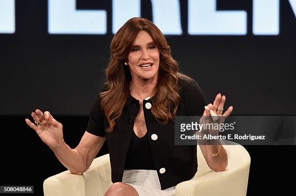 Executive Producer Caitlyn Jenner speaks at the AOL 2016 MAKERS conference at Terranea Resort on February 2, 2016 in Rancho Palos Verdes, California.