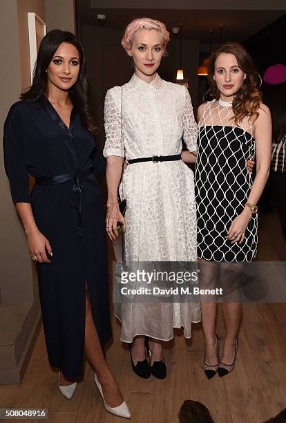 Roxie Nafousi, Portia Freeman and Rosie Fortescue attend the Richard Braqo VIP dinner at 155 Bar and Kitchen on February 2, 2016 in London, England.