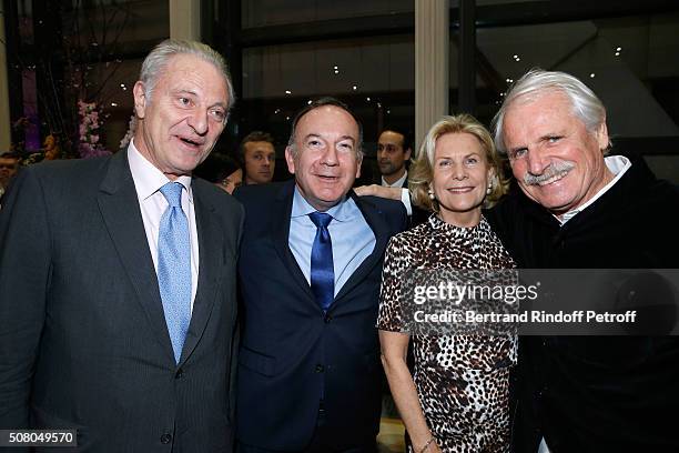 Alain Flammarion , President of MEDEF Pierre Gattaz, Suzanna Flammarion and photographer Yann Arthus-Bertrand attend President of l'Oreal Jean-Paul...