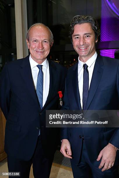 Jean-Paul Agon and Managing Director of Facebook France Laurent Solly attend President of l'Oreal Jean-Paul Agon receives Insignia of Officer of the...