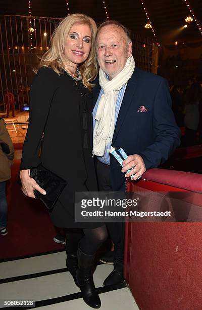 Joseph Vilsmmaier with his partner Birgit Muth during the premiere of the Circus Krone program 'Circus der Preistraeger' at Circus Krone on February...
