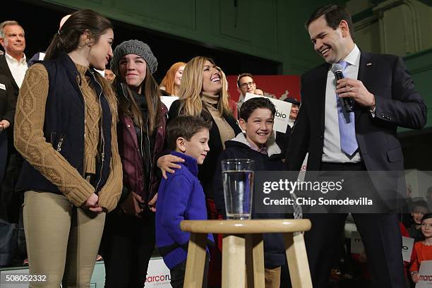 Republican presidential candidate Sen. Marco Rubio introduces his family daughters Daniella and Amanda; sons Dominick and Anthony; and his wife...