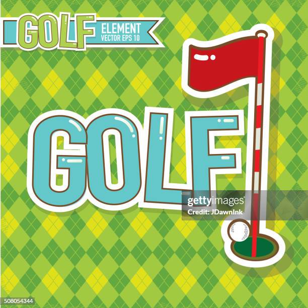 golf emblem design golf flag and ball and argyle background - golf argyle stock illustrations