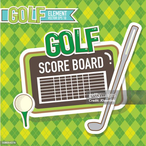 golf-emblem design-score karte, t-stück, verein argyle-hintergrund - score card stock-grafiken, -clipart, -cartoons und -symbole