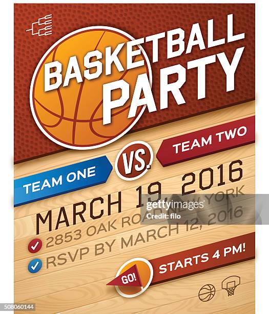 basketball-party-einladung - bracket household fixture stock-grafiken, -clipart, -cartoons und -symbole