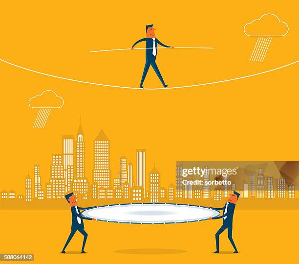 walking a tightrope - safety netting stock illustrations