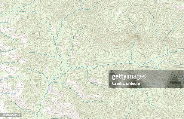 stockillustraties, clipart, cartoons en iconen met topographic contours with forest and streams - contourlijn