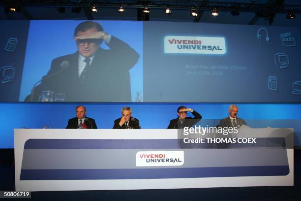 Jacques Espinasse, Chief Executive and Financial Chief of French media and telecommunications group Vivendi, Jean-Bernard Levy , Jean-Rene Fourtou ,...
