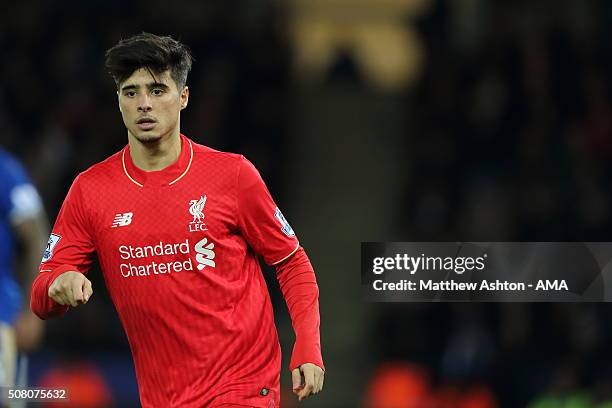 Joao Carlos Teixeira of Liverpool of Liverpool during the Barclays Premier League match between Leicester City and Liverpool at the King Power...