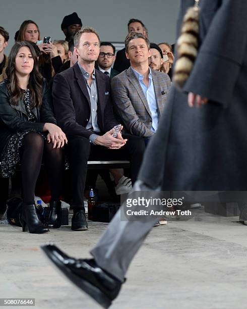 Neil Patrick Harris and David Burtka are seen front row during Ovadia & Sons New York Fashion Week Men's Fall/Winter 2016 at Skylight at Clarkson Sq...