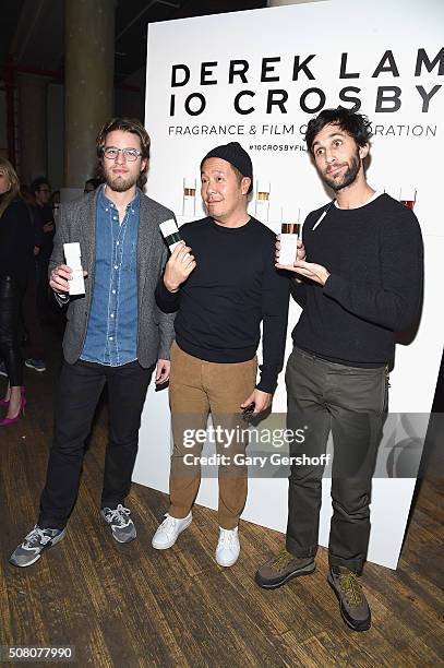 Designer Derek Lam and filmmakers Henry Joost and Ariel Schulman attend Derek Lam 10 Crosby Film & Fragrance Premiere at Angelika Film Center on...