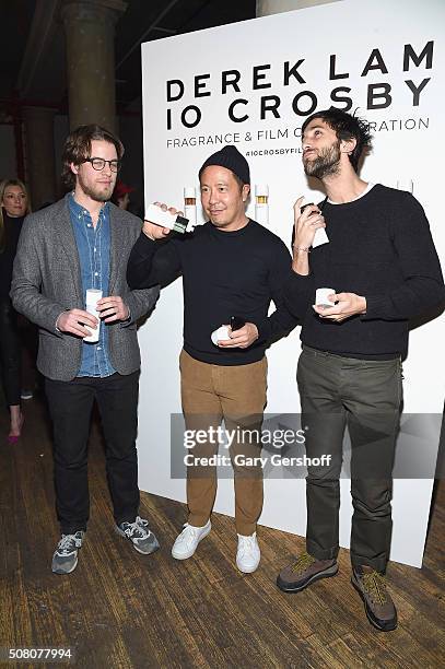 Designer Derek Lam and filmmakers Henry Joost and Ariel Schulman attend Derek Lam 10 Crosby Film & Fragrance Premiere at Angelika Film Center on...