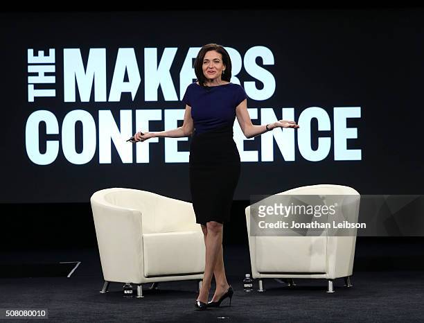 Facebook COO Sheryl Sandberg speaks on stage at the 2016 MAKERS Conference Day 2 at the Terrenea Resort on February 2, 2016 in Rancho Palos Verdes,...