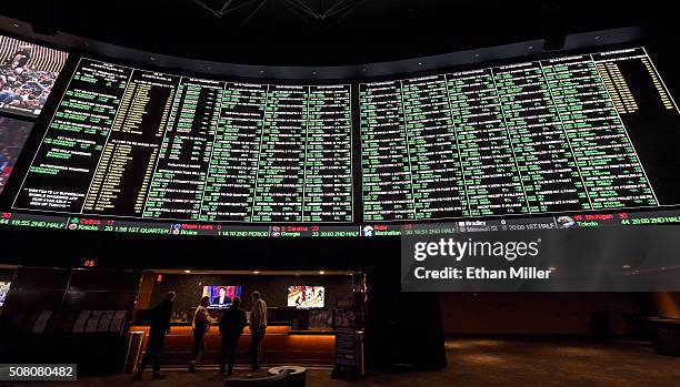 Some of the nearly 400 Super Bowl 50 proposition bets are displayed at the Race & Sports SuperBook at the Westgate Las Vegas Resort & Casino on...