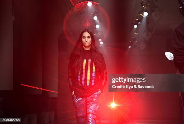 Model walks during rehearsals at N. Hoolywood fashion show at New York Fashion Week Men's Fall/Winter 2016 on February 2, 2016 in New York City.