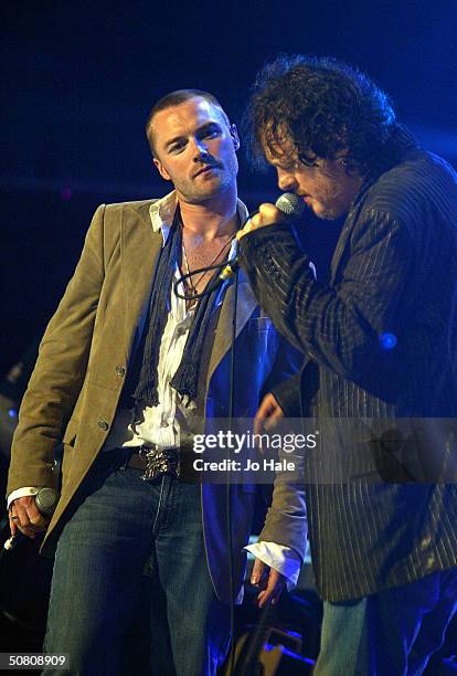 Zucchero performs on stage with Ronan Keating at a benefit show in aid of the United Nations' UNHCR refugees fund, at The Royal Albert Hall on May 6,...